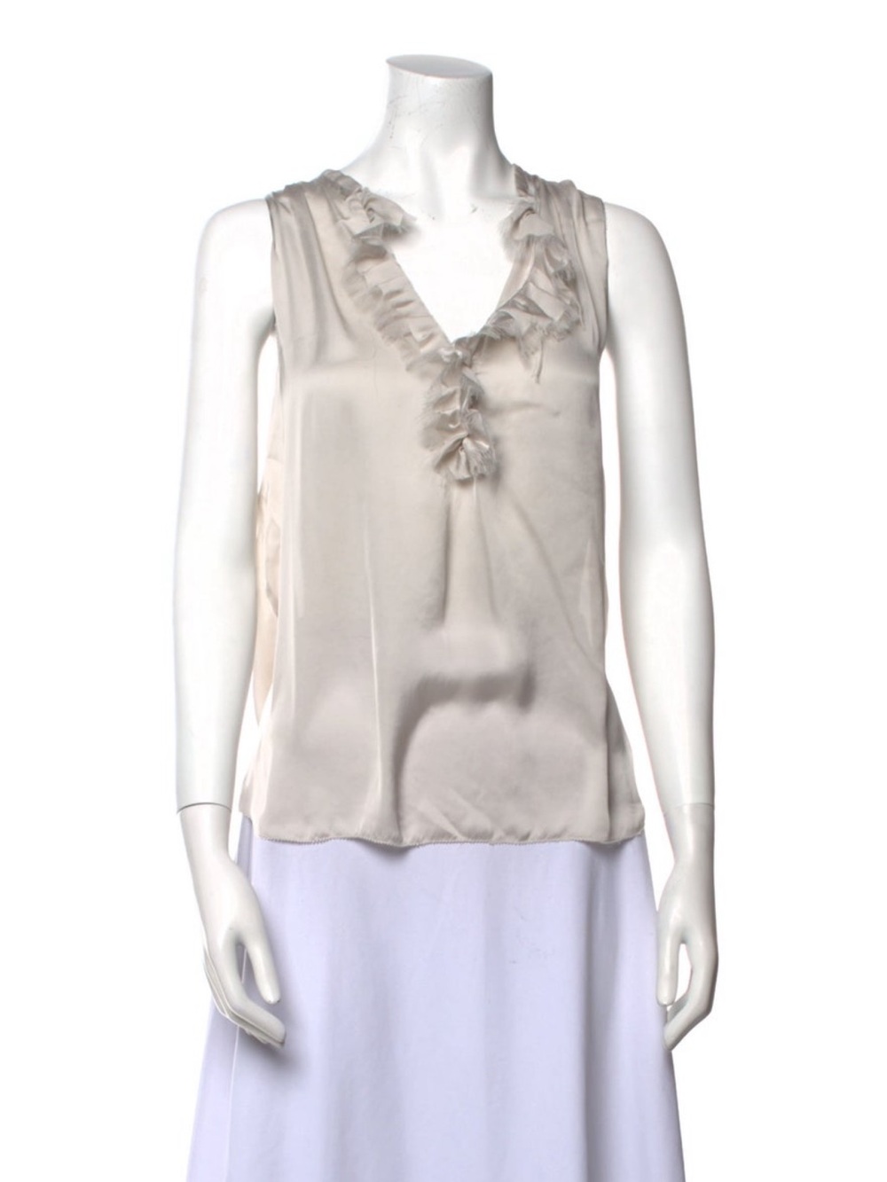 L'AGENCE Silk Ruffle V-Neck Sleeveless Camisole